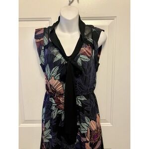 Maeve Anthropologie Sz XS Brelin Floral Print Cutout Back A-line Black Dress‎